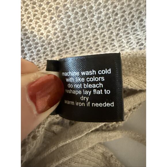 Lane Bryant Women's Plus 18/20 Vest Cardigan Open Knit Lace Up Boho Western Tan - Picture 7 of 10